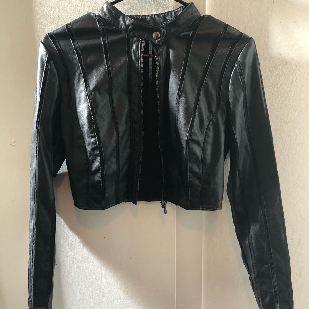 Black leather and mesh guess jacket